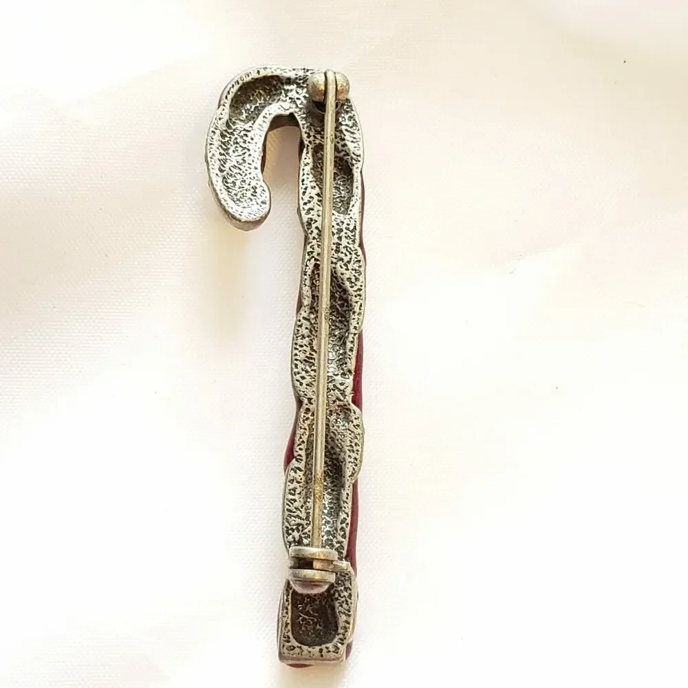 Vintage Red Candy Cane Pin‎ Brooch Enamel Rhinestone Christmas Holiday 2